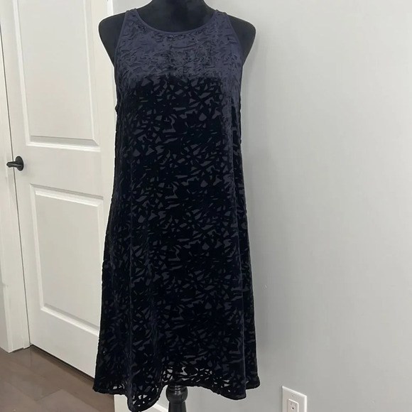 NWT Eileen Fisher Velvet Vines Burnout Blue Sleeveless Ballet Neck A Line DressM - Picture 3 of 11